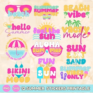 Summer Vacation Digital Sticker Bundle, SVG& PNG, Printable  Planner Stickers, Beach Theme, Summer Beach Stickers, Instant Download