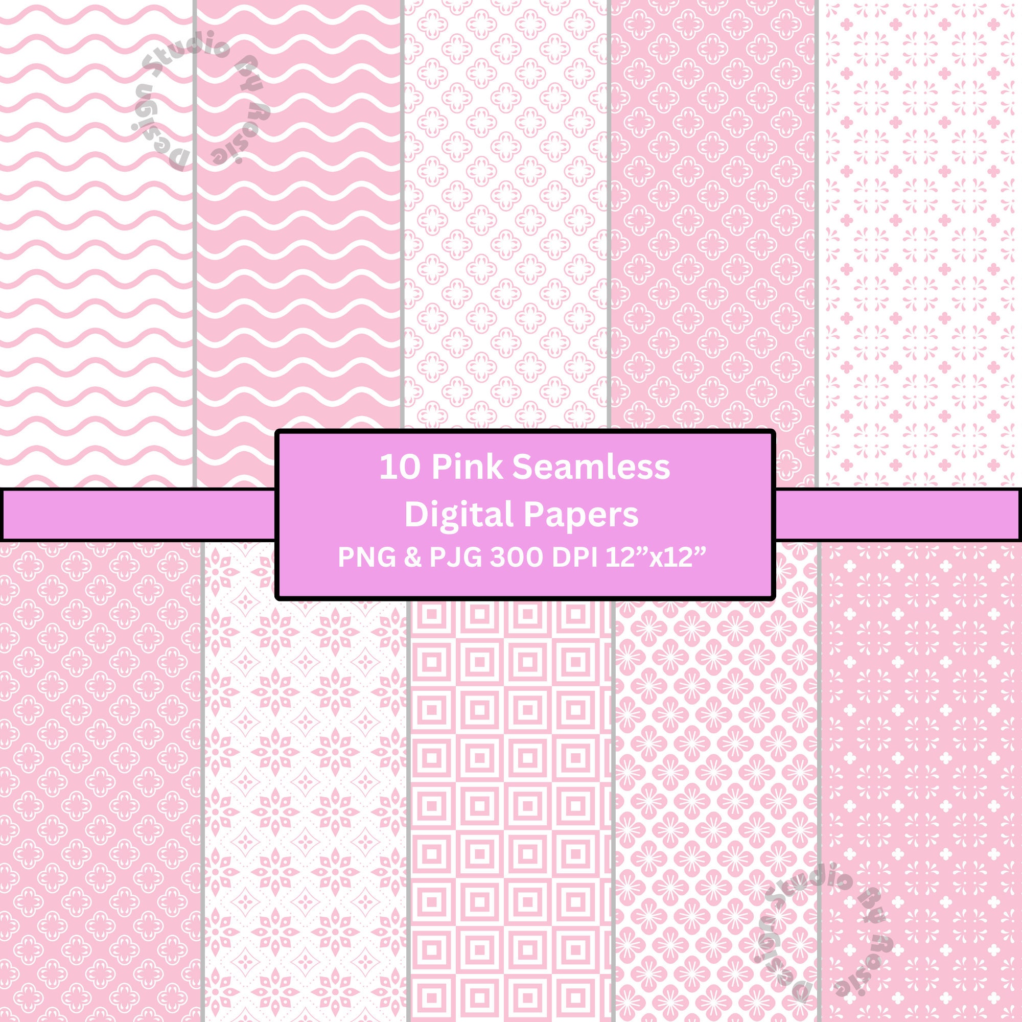 Pastel Pink Digital Paper Seamless Pattern Scrapbook 12" X12" Instant ...