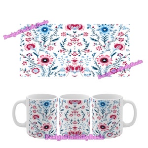 Whimiscal Wild Flowers Floral, 11oz 15oz Mug Wrap Template, Coffee Mug Sublimation, PNG Instant download