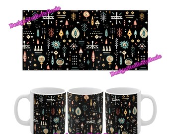 Boho Geometrical symbols, 11oz 15oz Mug Wrap Template, Coffee Mug Sublimation, PNG Instant download