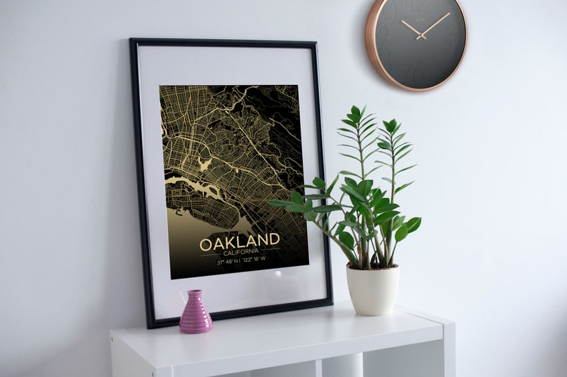 Oakland CA Karte Print, Kalifornien druckbare Karte, Oakland Kunst Poster, Dekoration digitale Datei, Oakland Wand Kunst Karte von Oakland Bild 5