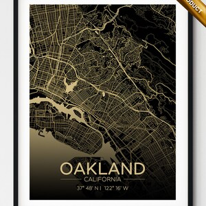 Oakland CA Karte Print, Kalifornien druckbare Karte, Oakland Kunst Poster, Dekoration digitale Datei, Oakland Wand Kunst Karte von Oakland Bild 2