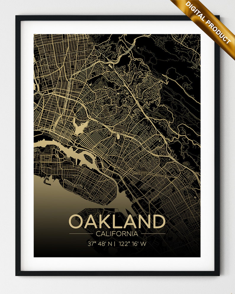Oakland CA Karte Print, Kalifornien druckbare Karte, Oakland Kunst Poster, Dekoration digitale Datei, Oakland Wand Kunst Karte von Oakland Bild 2