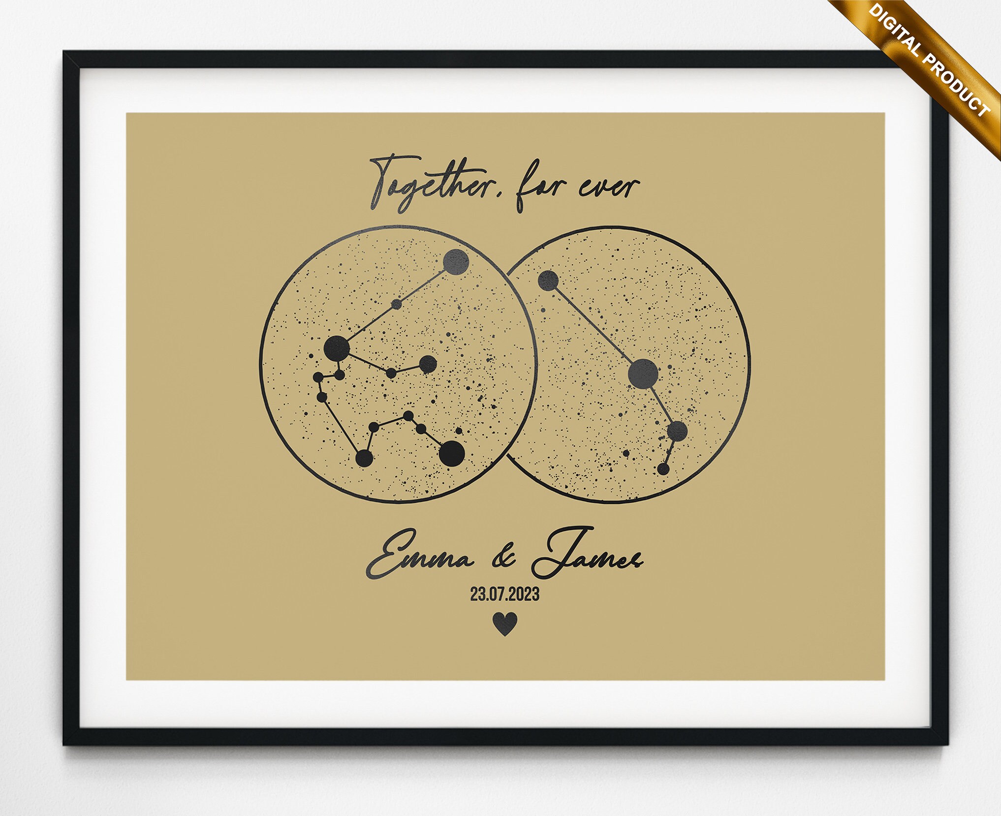 Couples Zodiac Sign Print, Personalized Zodiac Sign for Couples, Custom
