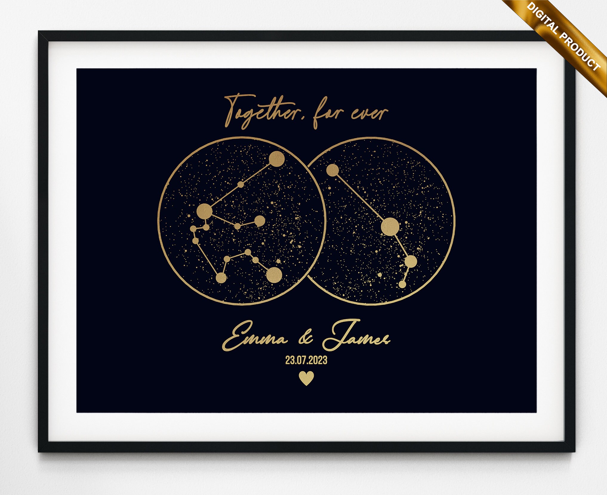 Couples Zodiac Sign Print, Personalized Zodiac Sign for Couples, Custom