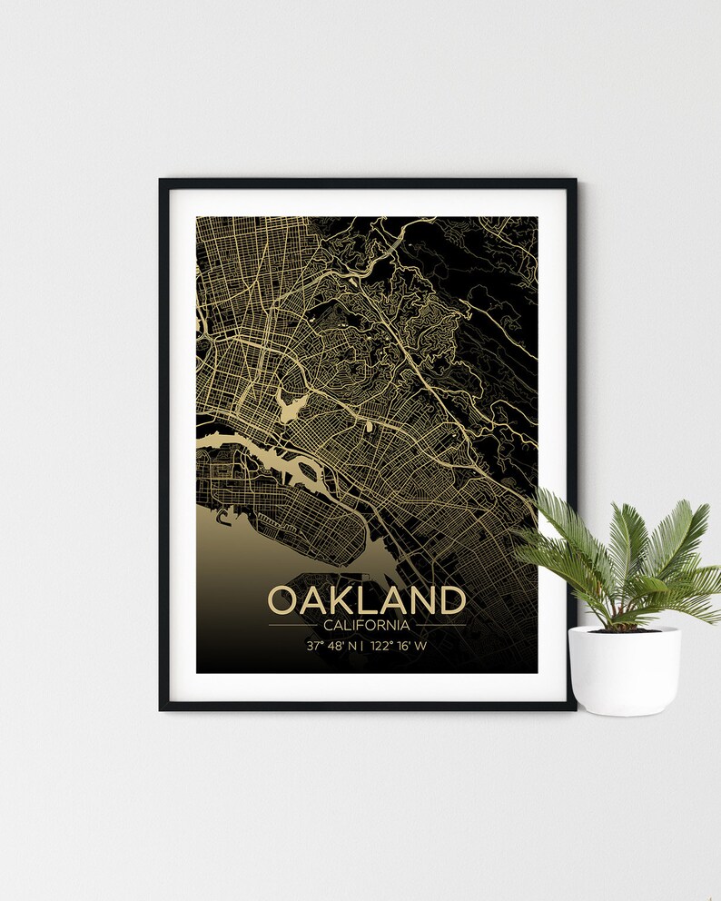 Oakland CA Karte Print, Kalifornien druckbare Karte, Oakland Kunst Poster, Dekoration digitale Datei, Oakland Wand Kunst Karte von Oakland Bild 1