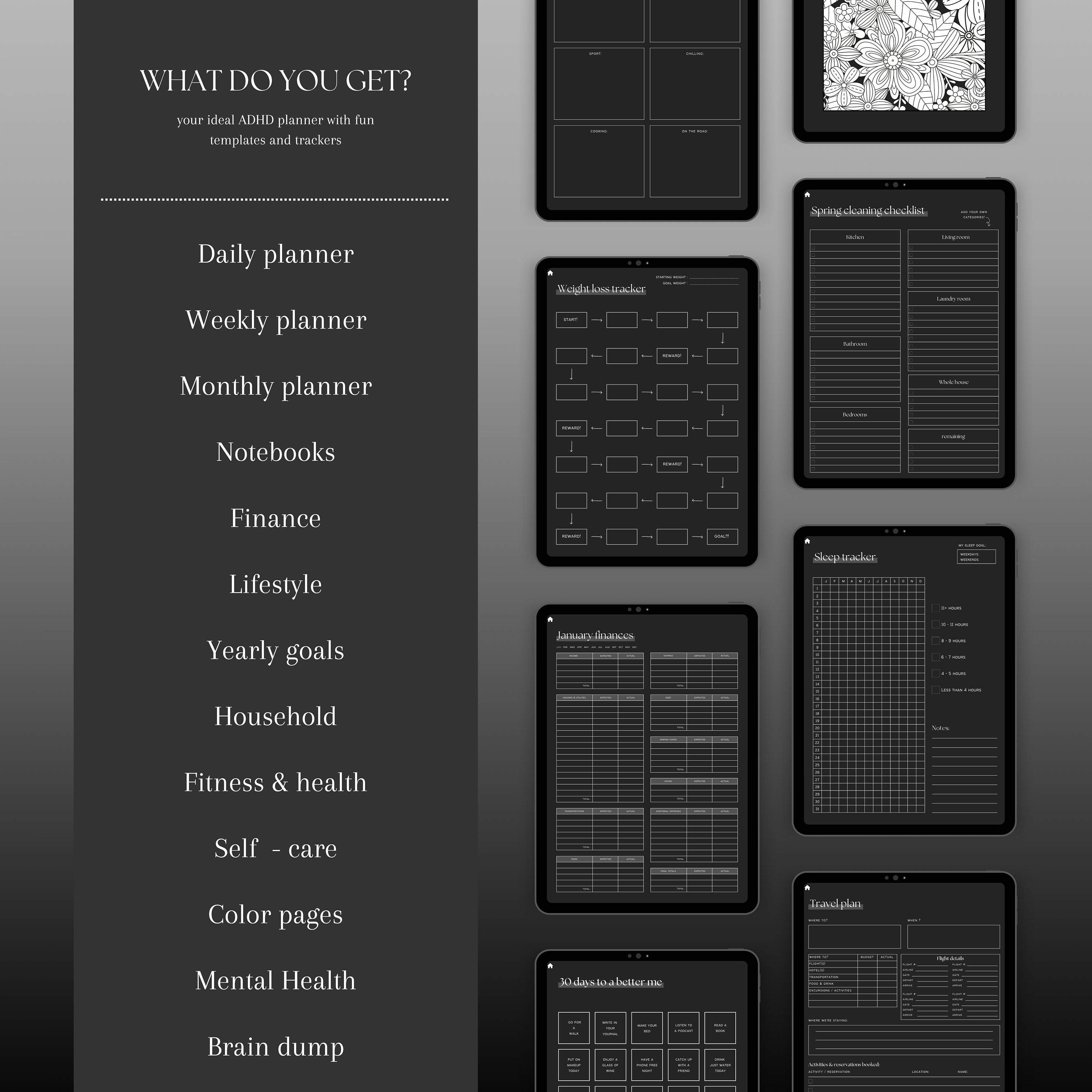 Dark Mode Digital Planner, Dark Mode Digital Budget Planner, 2024 ...