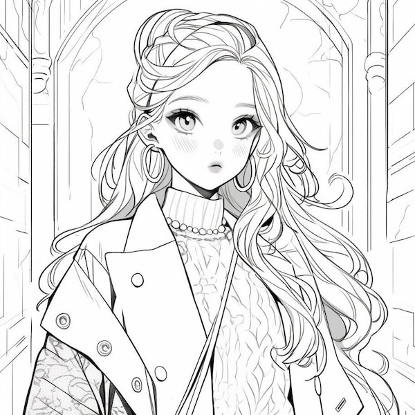 Coloring page, Pretty Young Girl, Fashion Drawing, Fashion Victim, Teen, Young Woman, for Teenagers, Children and Grand Children, pop culture