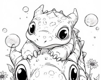 Coloring page, for Children, Baby Dinosaur and his mother
