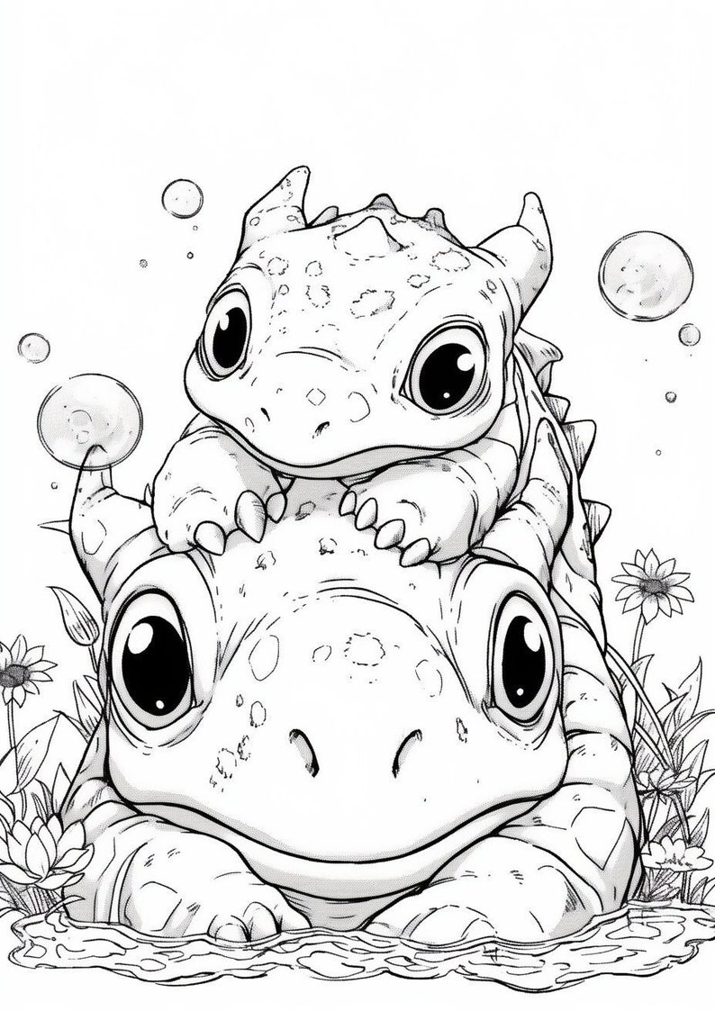 Coloring Page, for Children, Baby Dinosaur and His Mother - Etsy