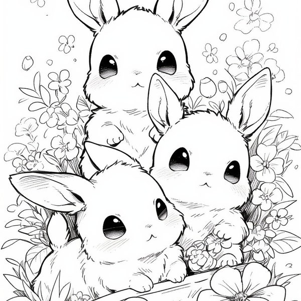 Coloring page, for Children, Baby Rabbits