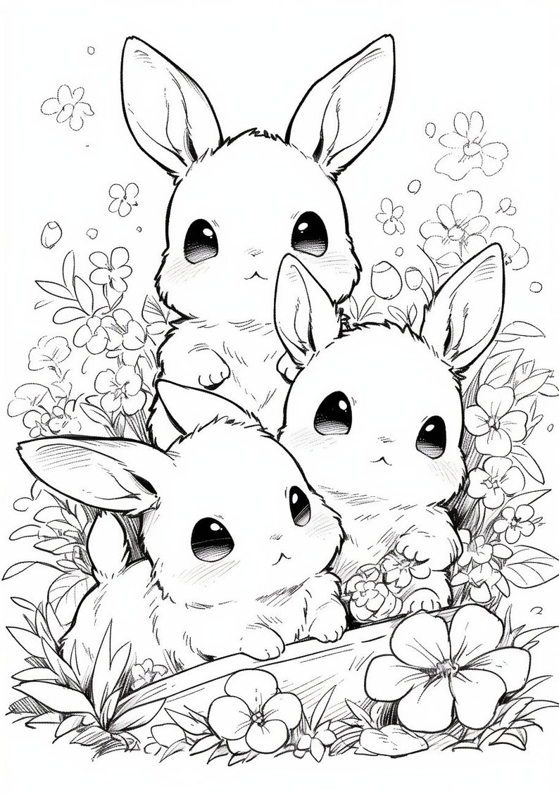 Coloring page, for Children, Baby Rabbits image 1