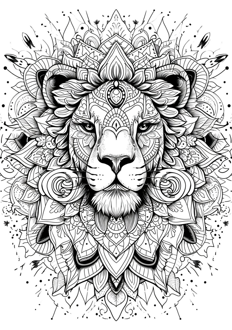 Page de coloriage, Lion, Mandala, Animaux et Mandalas à colorier - Etsy