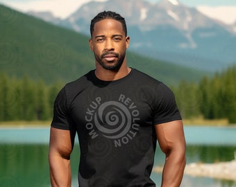 Black tshirt Mockup Bella Canvas 3001, Male t-shirt, T-Shirt Mockup, Model Mockup, Nature, Fall mockup, Model 3001 Mockup, Black Tshirt mock