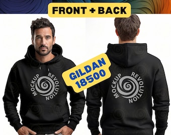 Front and Back Gildan 18500 Mockup, Front Back Mockup, Backside Mockup, Gildan 18500 Black Hoodie Mockup, Gildan 18500 Mockup, Model Mockup