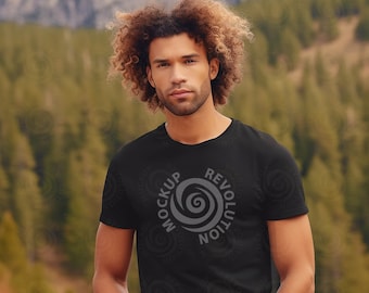 Black tshirt Mockup Bella Canvas 3001, Male t-shirt, T-Shirt Mockup, Model Mockup, Nature, Fall mockup, Model 3001 Mockup, Black Tshirt mock
