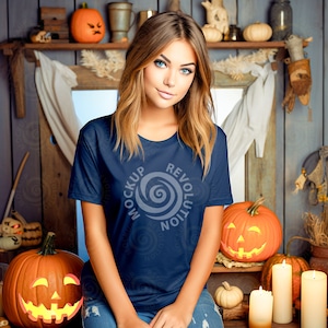 ベラキャンバス 3001 ネイビーブルー モックアップ ネイビー Tシャツ モックアップ 女性モデル モックアップ ハロウィン モックアップ ネイビー ベラキャンバス 3001 ベラキャンバス ハロウィン