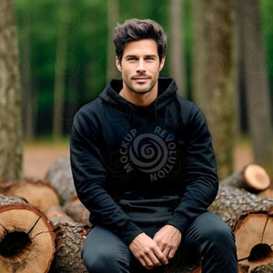 Schwarzer Hoodie Männer Gildan 18500 Mockup Herren schwarzer Hoodie Mockup Männer Hoodie Mockup Hoodie Mock Gildan Herren Mockup Werkstatt Lifestyle Mockup