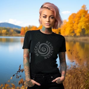 Black Bella Canvas 3001, Summer, Women&#39;s t-shirt Mockup, Black T-shirt Mockup, Mockup Female, Gothic Mockup, Goth Mockup, Rock Mockup