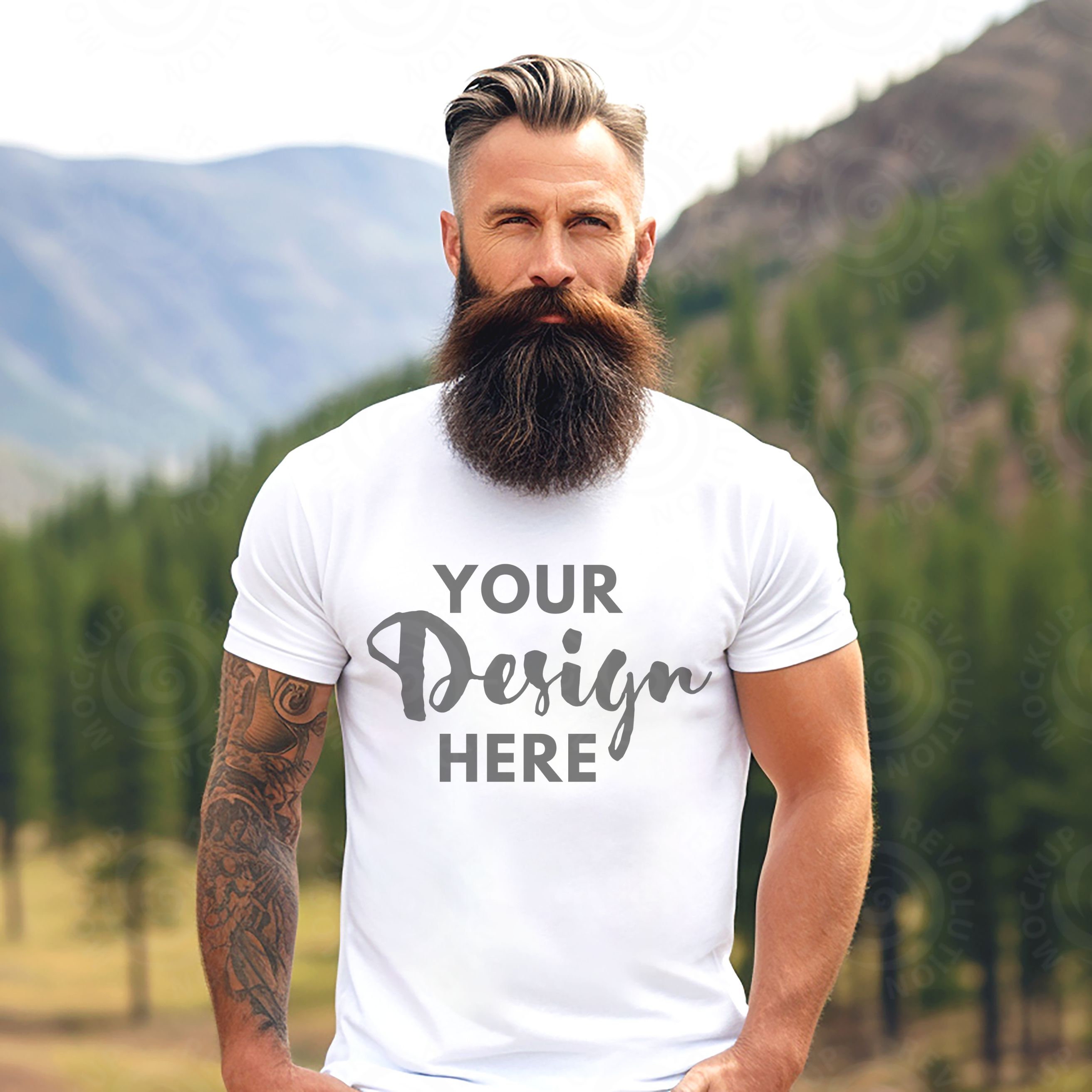 White Bella Canvas 3001 t shirt Mockup White Tshirt Mockup Male Men Model Model 3001, Mockup 3001 Summer Mock male photography Mountain