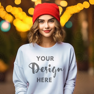 Gildan 18000 Mockup Sweatshirt Model Mockup Gildan White Sweatshirt Mockup White Gildan Crewneck Mockups Heavy Blend Sweater Halloween Mock