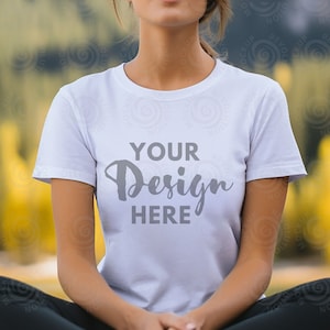 Gildan 5000 Mock Up White Tshirt Mockup 5000 White Mockup Model Gildan Shirt White Unisex Tee Mock Lifestyle Gildan 5000 yoga tshirt Mock up
