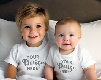 Bella Canvas 3001T Mockup Weiß Big Brother Ankündigung T-Shirt Mockup Kleinkind Tshirt Mockup Kinder Baby Ankündigung Mockup Geschwister Passende