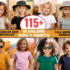 Bella Canvas 3001 Mockup Bundle Kids Fall T-shirt Mockup Bundle 3001T Tshirts Bundle Children&#39;s Tee Mockup Girls Boys Toddler Mockup Bundle
