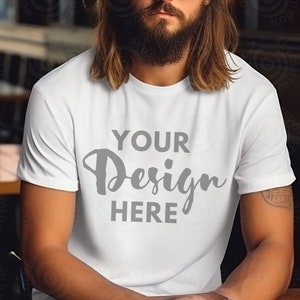 Gildan 5000 Mens Mockup White Tshirt Mockup 5000 Gildan 5000 Mockup Men Male Model Mockup White Unisex Tee Mock Outdoor Lifestyle Gildan