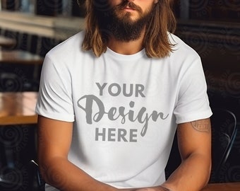 Gildan 5000 Mens Mockup White Tshirt Mockup 5000 Gildan 5000 Mockup Men Male Model Mockup White Unisex Tee Mock Outdoor Lifestyle Gildan