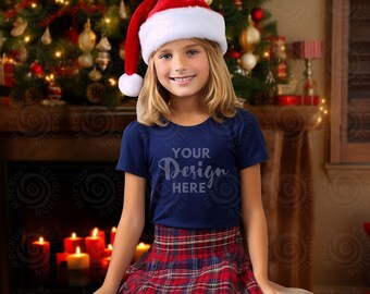 Gildan 5000b Mockup Navy Gildan 5000B Youth Girl Tshirt Mockup Kids T-shirt Mock Up t shirt Children Gildan 5000B Navy Girl Shirt Mock Ups