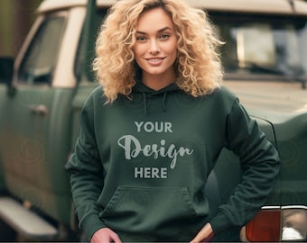 Gildan 18500 Mockup Forest Green Gildan Mockup Green Hoodie Mockup Model Mockup Fall Sweatshirt Mockup green sweatshirt mockup Halloween