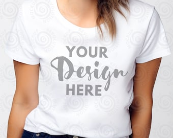 Gildan 5000 Mockup White Tshirt Mockup 5000 White Mockup Model Gildan Shirt White Unisex Tee Mock White T-Shirt Mock Female Model Mocks