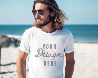 Gildan 5000 Mens Mockup White Tshirt Mockup 5000 Gildan 5000 Mockup Men Male Model Mockup White Unisex Tee Mock Outdoor Lifestyle Gildan