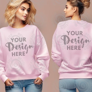 Gildan 18000 Mockup Gildan Light Pink Sweatshirt Mockup Front and Back Gildan Mockup Front Back Mock up Light Pink Gildan Crewneck Mockups