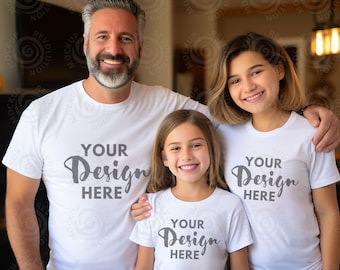 Bella Canvas 3001 White Mockup Family Mockup Family Model Mockup Daddy daughter Bella Canvas Mock up Daddy and Me Sand tshirt Mockup