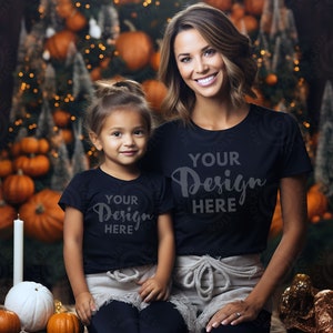 Mommy and Me Mockup Kids Bella Canvas 3001T Black T-Shirt Mock up Mom Daughter Mockup Kids T-Shirt Mockup Bella Canvas Halloween Mockup Fall
