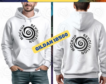 Front and Back Gildan 18500 Mockup, Front Back Mockup, Backside Mockup, Gildan 18500 White Hoodie Mockup, Gildan 18500 Mockup, Model Mockup