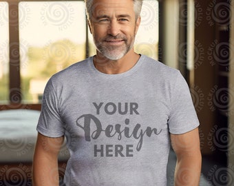 Bella Canvas Athletic Heather Bella Canvas 3001 Heather Gray Shirt Mock Men T-shirt Mockup Model Mock Grey T-Shirt Mockup Grey Tshirt mocks