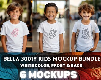 Bella Canvas 3001 Mockup White Bella Canvas 3001Y Mockup Kids Model Mockup, School Mockup Child Shirt Mockup Diverse Kids Mockup Kids mockup