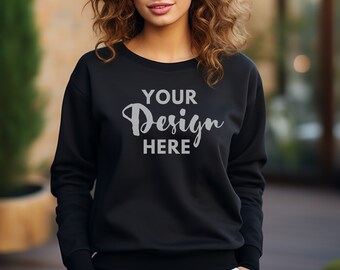 Gildan 18000 Mockup Gildan Black Sweatshirt Mockup Sweatshirt Model Mockup Black Gildan Crewneck Mockups Heavy Blend Sweater Mock Up Outdoor