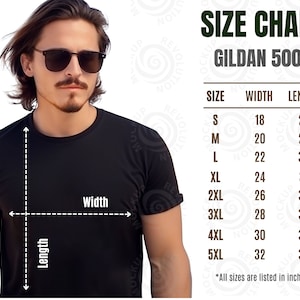 Gildan 5000 Size Chart Gildan Unisex Tshirt Size Chart Gildan Tshirt Measurement Size Guide 5000 Tee size Gildan Unisex T-shirt Size Guide