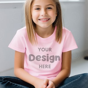 Kids Bella Canvas 3001Y Pink Mock Up Kids Model Mockup BC 3001Y Bella Canvas Pink Mockup 3001Y Mockup TShirt Mock Up kids mockup bundle