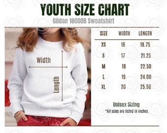 Gildan 18000B Size Chart Gildan 18000B Mockup Gildan Youth Sweatshirt Size Chart Gildan Kids Size Chart Youth sweatshirt size guide 18000