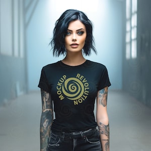 Black Bella Canvas 3001 Mockup, Women&#39;s t-shirt Mockup for Women, Fall Mockup Tshirt Mock Up, Gothic Mockup, Goth Mockup, Rock Mockup