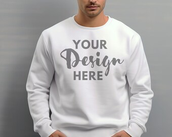 May include: White sweatshirt with the text "YOUR Design HERE" printed in gray on the front.
