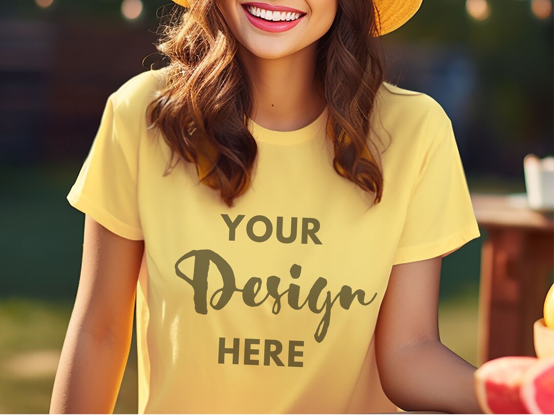 Bella Canvas Yellow 3001 Mockup T-shirt Mockup Female Model Mockup ...