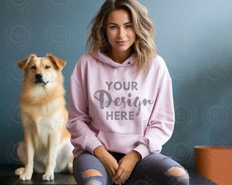 Gildan 18500 Mockup Light Pink 18500 Mockup Gildan Sweater Mock up Hoodie Model Mockup Autumn Hoodie Mockup Pink Hoodie Women Dog Pet Lover