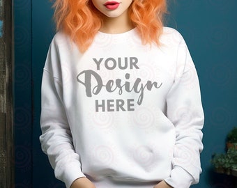 Gildan 18000 Mockup White Mockup Gildan 18000 White Crewneck Mockup T-shirt Mockup Female Model 18000 Mockup 18000 Halloween Mockup Fall