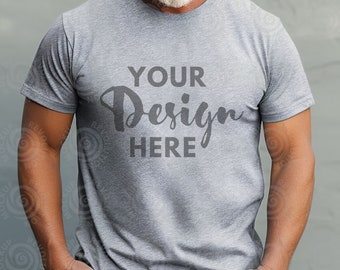 Bella Canvas Athletic Heather Bella Canvas 3001 Heather Gray Shirt Mock Men T-shirt Mockup Model Mock Grey T-Shirt Mockup Grey Tshirt mocks